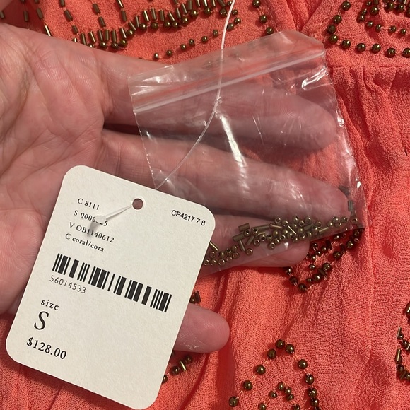 Free People Lost In You Beaded Tank Top Coral Orange Boho Size S. NWT. - Picture 3 of 4
